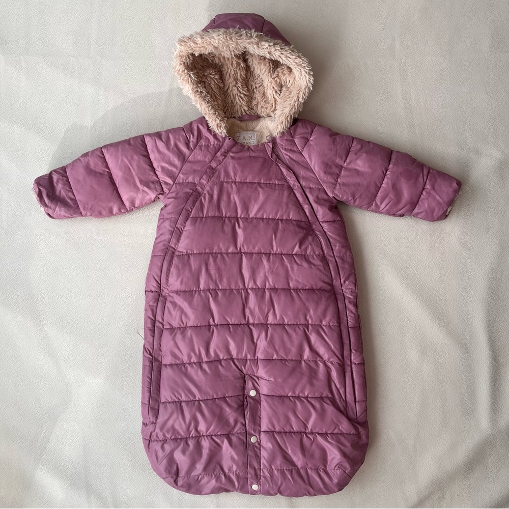 7 A.M. Enfant Jumpsuit Hooded Baby Sleep Sack with Faux-Fur Lining, size 6-12mo